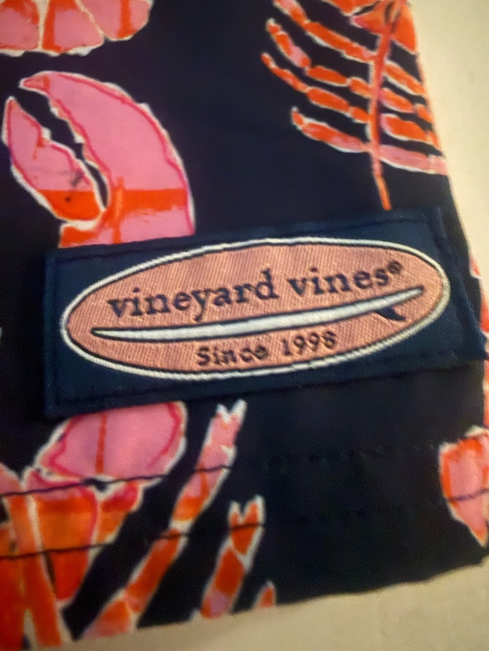 Vineyard Vines Kids Navy Swim Trunks with Pink & Orange Lobsters - Picture 3 of 5